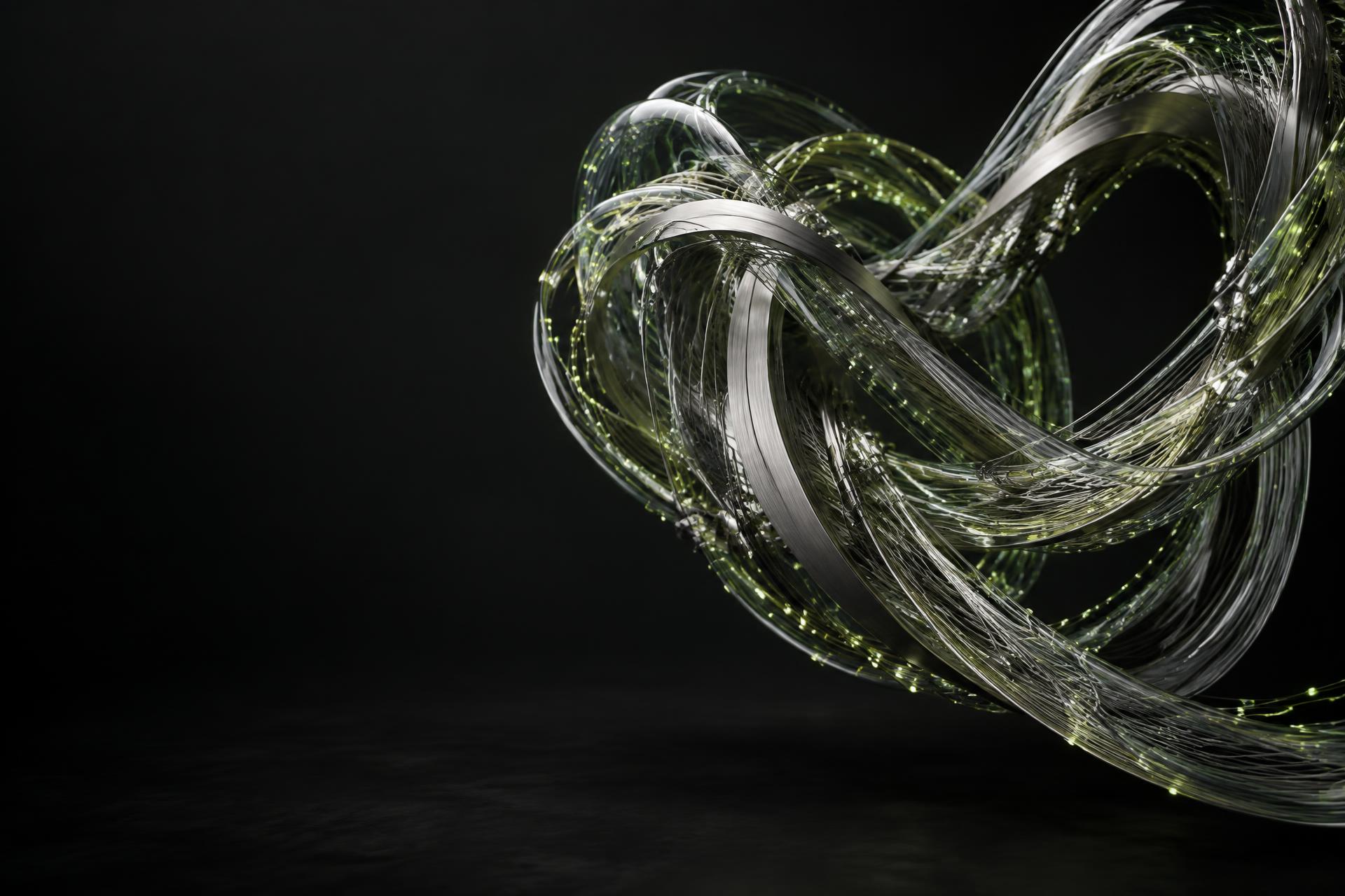 Intricate silver and illuminated strands forming an abstract intelligence network